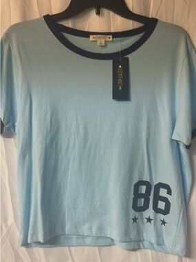 Love Dazed Light Blue Tee with Navy Trim
